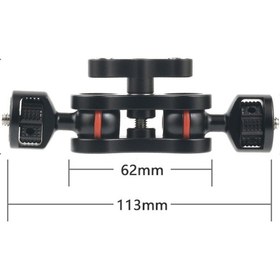 Resim Standart Siyah-yükseltilmiş Mafsallı Sihirli Kol Çift 1/4 "bilyalı Kafa Adaptörü Yengeç Kelepçesi 3/8" Montaj Işık Alanı Monitörlü Kamera Stand Braketi 