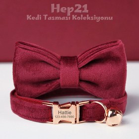 Resim Cat collar with bell bell cat collar bow tie 745094 - Red Collar + Bow Tie / L 20-32cm 