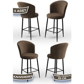Resim Canisa Alte Serisi 4 Adet Kahve Sandalye 65 Cm Ada Mutfak Bar Sandalyesi Babyface Kumaş Siyah Metal Ayaklı Sandalye Kahve Ayaklar Siyah 