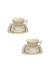 Resim 2 Kişilik Porselen Altın Yaldızlı Kahve Fincanı Beyaz - Gold 