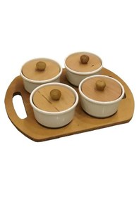 Resim Konak Züccaciye Seramik Ahşap Stantlı 4 Lü Yuvarlak Kahvaltılık 