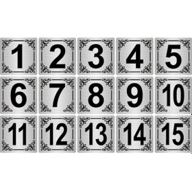 Resim Metal Kapı,Masa,Dolap Numarası 20x20cm 15 adet(1..15) Gümüş Renk Metal 