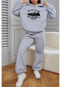 Resim Age Of Steam Baskılı Unisex Eşofman Takımı Gri 