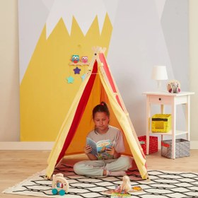 Resim Ahşap Oyun Çadırı ve Oyun Evi – Sarı Kırmızı 
