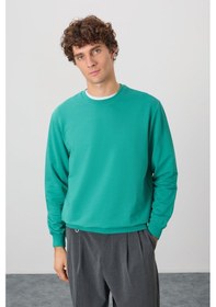 Resim Air Jones Tommy Life Deniz Yeşili Pamuk Yumuşak Dokulu Standart Fit Basic Erkek Sweatshirt - 88363 Yeşil 