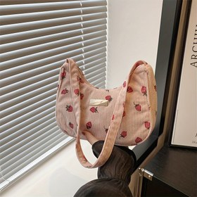Resim Kadın Moda Omuz Çantası, Çilek Desenli Sabit Askılı El Çantası, Hafif, Fermuarlı Kapatma, Rastgele Baskı 