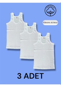 Resim Erdenay Tekstil Yüksek Kalite Erkek Çocuk Pamuk Ribana Atlet Oval Yaka 3'lü Paket Beyaz 