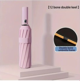 Resim Oldfriend Pembe Otomatik Katlanır Çift Kaburgalı Rüzgar Geçirmez 12 Dilim Şemsiye 