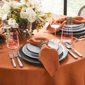 Resim Genoa Dokuma Keten Leke Tutmaz Peçete Tarçın (2'li Set) - 45x45 cm 