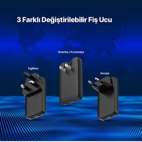 Resim Ttec 2SCG06S Smartcharger Trio Gan 65W PD Avrupa-Ingiltere-Amerika/Avustralya Uluslararası Şarj Kiti 