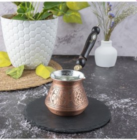 Resim 4 Kişilik El Yapımı Kalın Bakır Cezve Gaziantep Üretimi, Geleneksel Türk Kahvesi Cezvesi 
