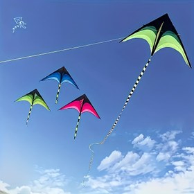 Resim 1 adet Canlı Çok Renkli Üçgen Kite Kuyruk ile - Dayanıklı Plastik, Uçmak Kolay, Plaj, Park ve Bahçe Eğlencesi için İdeal - Malezya Kite Festivali için Mükemmel 