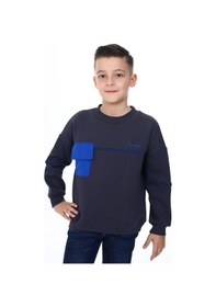 Resim Toontoy Kids Toontoy Erkek Çocuk Relax Fit Bisiklet Yaka Parçalı Baskılı Sweatshirt - Cep Detaylı & 2 İplik Füme 