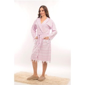 Resim Püsküllü Kapüşonlu Sultan Peştamal Bornoz Lacivert 