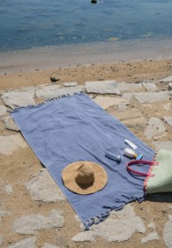 Resim the ramify Coastline Çift Tarafı Bukle 100x180 Cm Boyasız %100 Organik Pamuk Saçaklı Plaj Havlusu 