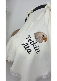 Resim Gros Shop Müslin Yeni Doğan 4katlı Organik %100pamuk Kişiye Özgü Nakışlı Hastane Çıkış Seti Kartal Model Ekru 