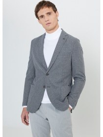 Resim AC&Co / Altınyıldız Classics Erkek Sıyah Grı Slim Fit Dar Kesim Mono Yaka Armürlü Torba Cepli Ceket Sıyah Grı 