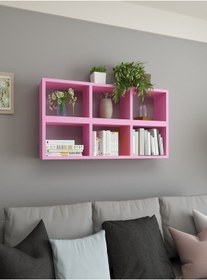 Resim Dekormer Design Duvar Rafı Kitaplık Yatay Dikey Takım Pembe 