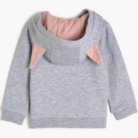 Resim Kız Bebek Hayvan Baskılı Kapüşonlu Fermuarlı Sweatshirt 