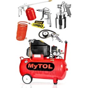 Resim Mytol 2 Hp 50 Litre Yağlı Sesli Hava Kompresörü 8 Bar ve Havalı Alet Seti 