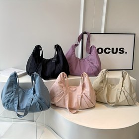 Resim 2025 Yeni Kadın Ayarlanabilir Çapraz Çanta - Büyük Kapasiteli Hafif Naylon Omuz Çantası Fermuar Kapatma ile, Düz Renkli Günlük İş ve Seyahat Çantası (Beyaz/Pembe/Mor/Mavi/Siyah), Çapraz Çanta, Günlük El Çantası, Modern El Çantası, Dayanıklı El Çantası 