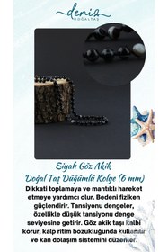 Resim Deniz Doğal Taş Sertifikalı Siyah Göz Akik ( Taşlar) Doğaltaş Düğümlü Kolye 6 Mm, M012 