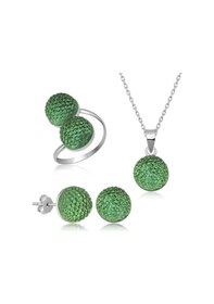 Resim 925 Ayar Gümüş Yeşil Kristal Kadın Set 