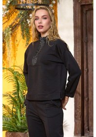 Resim Cossy By Aqua 25236 Kadın Dik Yaka Önden Yarım Fermuarlı Eşofman Takımı-siyah Siyah 