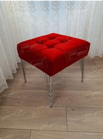 Resim Modern Dilim Puf Ayakucu Puf Gümüş Metal Ayak 45 45 Kırmızı 