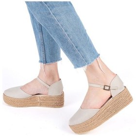 Resim Gerçek Elişi Platformlu Poli Taban Espadril Dolgu Topuk Keten Espadril Handmade Bej 