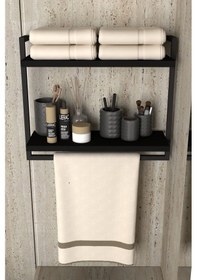 Resim Aju 2 Katlı Raf Havluluk Kitaplık Aksesuar Ev Banyo Mutfak Düzenleyici Çok Amaçlı Raf Geniş Aralık Siyah 