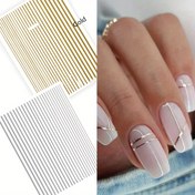 Resim Lüks 3D Metalik Şerit Tırnak Sanatı Kararlıkları - Kendinden Yapışkan Gümüş ve Altın Çizgiler DIY Manikür için, Akrilik ve Jel Tırnaklar için Mükemmel 