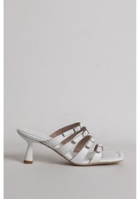 Resim Dericlub 714 Hakiki Deri Kadın Topuklu Terlik Beyaz 