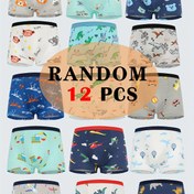 Resim 12'li Paket Erkek Çocuklar İçin Saf Pamuklu Boxer İç Çamaşırı Sevimli Karikatür Araba Desenli Dinozor Baskılı Erkek Çocuk Şortları Rahat Nefes Alabilir Yumuşak İç Çamaşırı 
