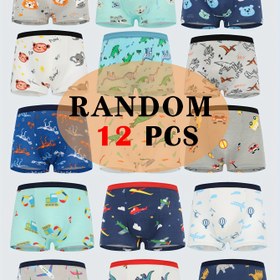 Resim 12'li Paket Erkek Çocuklar İçin Saf Pamuklu Boxer İç Çamaşırı Sevimli Karikatür Araba Desenli Dinozor Baskılı Erkek Çocuk Şortları Rahat Nefes Alabilir Yumuşak İç Çamaşırı 