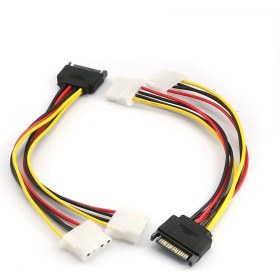 Resim Sata 15-Pin Erkek - Çift 4-Pin Molex Dişi Güç Y Splitter Kablo Sata To Molex Çevirici 
