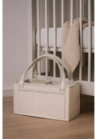 Resim Anne Bebek Kalın Keçe Bakım Çantası Yenidoğan Için Organizer Düzenleyici Çok Amaçlı Krem Yeşil Overlok Detay 