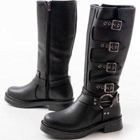 Resim Mida Shoes 02-346 Siyah Düz Topuklu Günlük Binici Çizme 