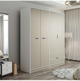 Resim Elina 4 Kapaklı Dolap - Beyaz/kumtaşı Çok Renkli 