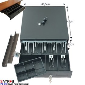 Resim Saypos PS75 Para Çekmecesi 7 Banknot Gözlü Masa Altı Montaj Askılı Anahtardan Açılır 40.5x42x11 CM 