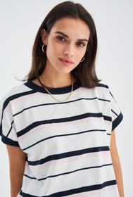 Resim Peraluna Marıne Blouse & Shorts %100 Pamuk Yazlık Kadın Triko Şort Takım - Lacivert/ekru 