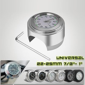 Resim Evrensel Motosiklet Gidon Saati Motosikletler Bisikletler için Su Geçirmez Yedek 22mm-25.4mm7/8''- 1'' Gidon Gümüş Kabuk Beyaz Kadran Saat 