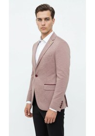 Resim Plus Scorpion Açık Pembe Erkek İtalyan Kesim Blazer Ceket Kol Yamali, Slim Fit, Şık Ve Modern Tasarım Pembe 