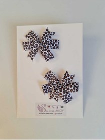 Resim swan butik Anne Kız Seti Leopar Yetişkin Tokası Ve Bebek Fiyonk Bandana 