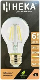Resim Heka LED Ampul, 6W (51W), 6500K Beyaz Işık, E27 Duy, Şeffaf, 2 Adet 