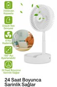 Resim SMAYLİNG Katlanabilir Teleskopik Fan 7200mAh – 4 Kademe Hız, 180° Ayar, Sessiz, USB-C Şarjlı 