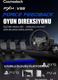Resim cosmostech 7117 V99 Oyun Direksiyon Seti 3.2Nm Force Feedback 270°/900° Vites & Pedal PC PS4 PS5 Xbox Uyumlu 