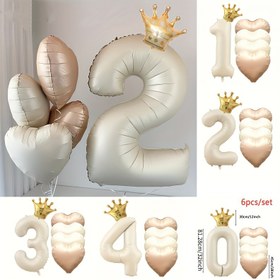 Resim 6 adet Krem Doğum Günü Sayısı ve Kalp Şekilli Alüminyum Folyo Balon Seti - 1. / 2. / 3. / 4. / 5. / 6. / 7. / 8. / 9. - Erkekler ve Kızlar için Uygun, Fotoğraf Aksesuarları ve Parti Süsleri, Barlar için Dayanıklı Alüminyum Folyo, Doğum Günü Parti Süsleri 
