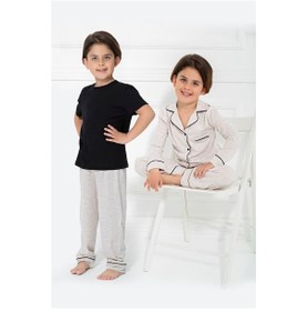 Resim For You Kids 3 Lü Siyah Biyeli Uzun Beyaz Pijama Takımı Beyaz|5-6 Yaş 