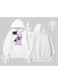 Resim Kapşonlu Sweatshirt Kawaii Cyberpunk Kız Japon Stil Baskı Beyaz 